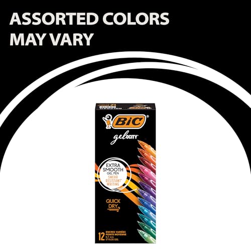 BIC Gelocity Quick Dry Gel Pens with Vivid colors and Smooth Writing, 0.7 mm Medium Point, 12-Count in Assorted Ink