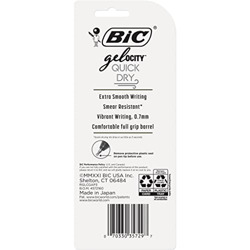 BIC Gelocity Quick Dry Gel Pens with Vivid colors and Smooth Writing, 0.7 mm Medium Point, 12-Count in Assorted Ink