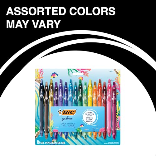 BIC Gelocity Quick Dry Gel Pens with Vivid colors and Smooth Writing, 0.7 mm Medium Point, 12-Count in Assorted Ink