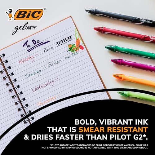 BIC Gelocity Quick Dry Gel Pens with Vivid colors and Smooth Writing, 0.7 mm Medium Point, 12-Count in Assorted Ink