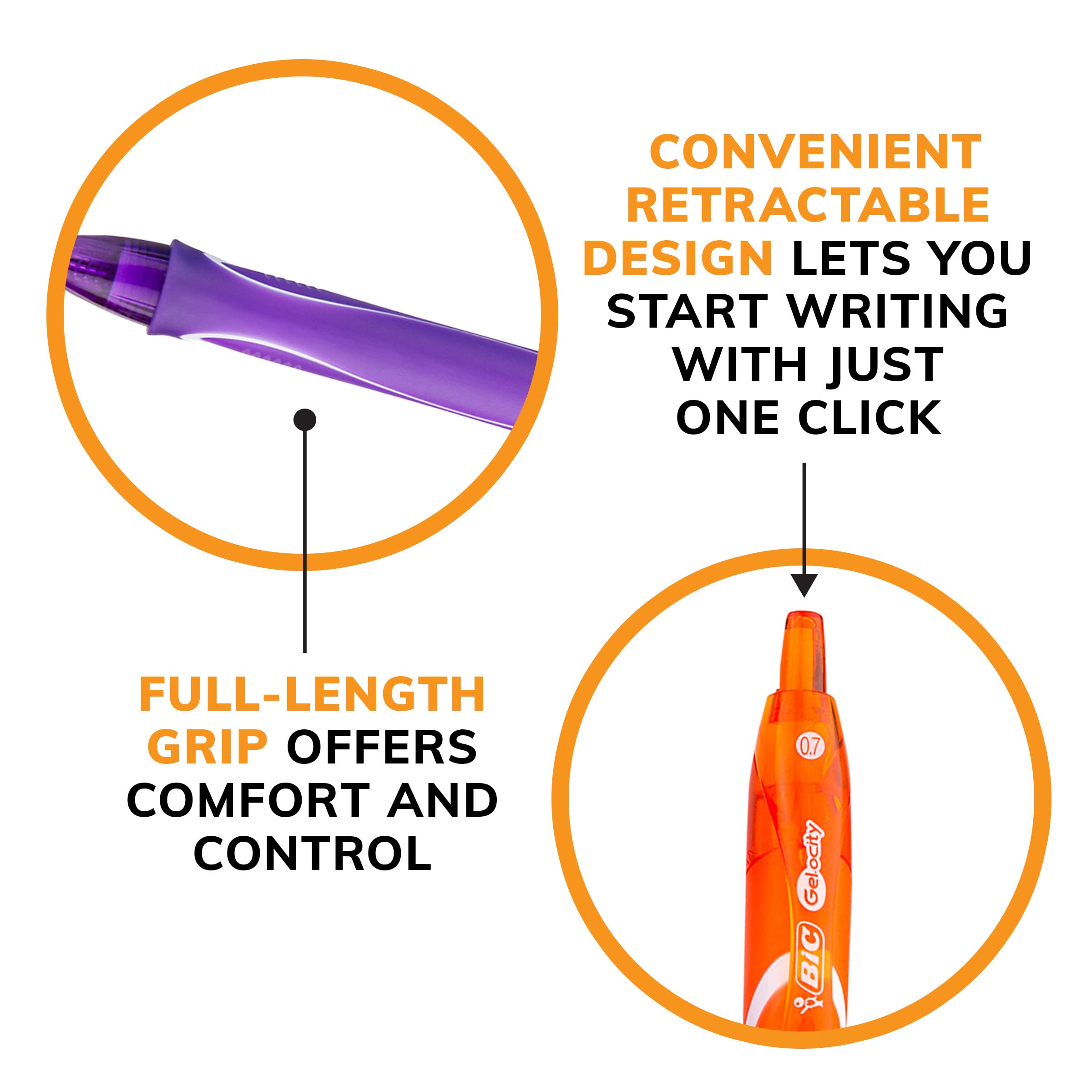 BIC Gelocity Quick Dry Gel Pens with Vivid colors and Smooth Writing, 0.7 mm Medium Point, 12-Count in Assorted Ink