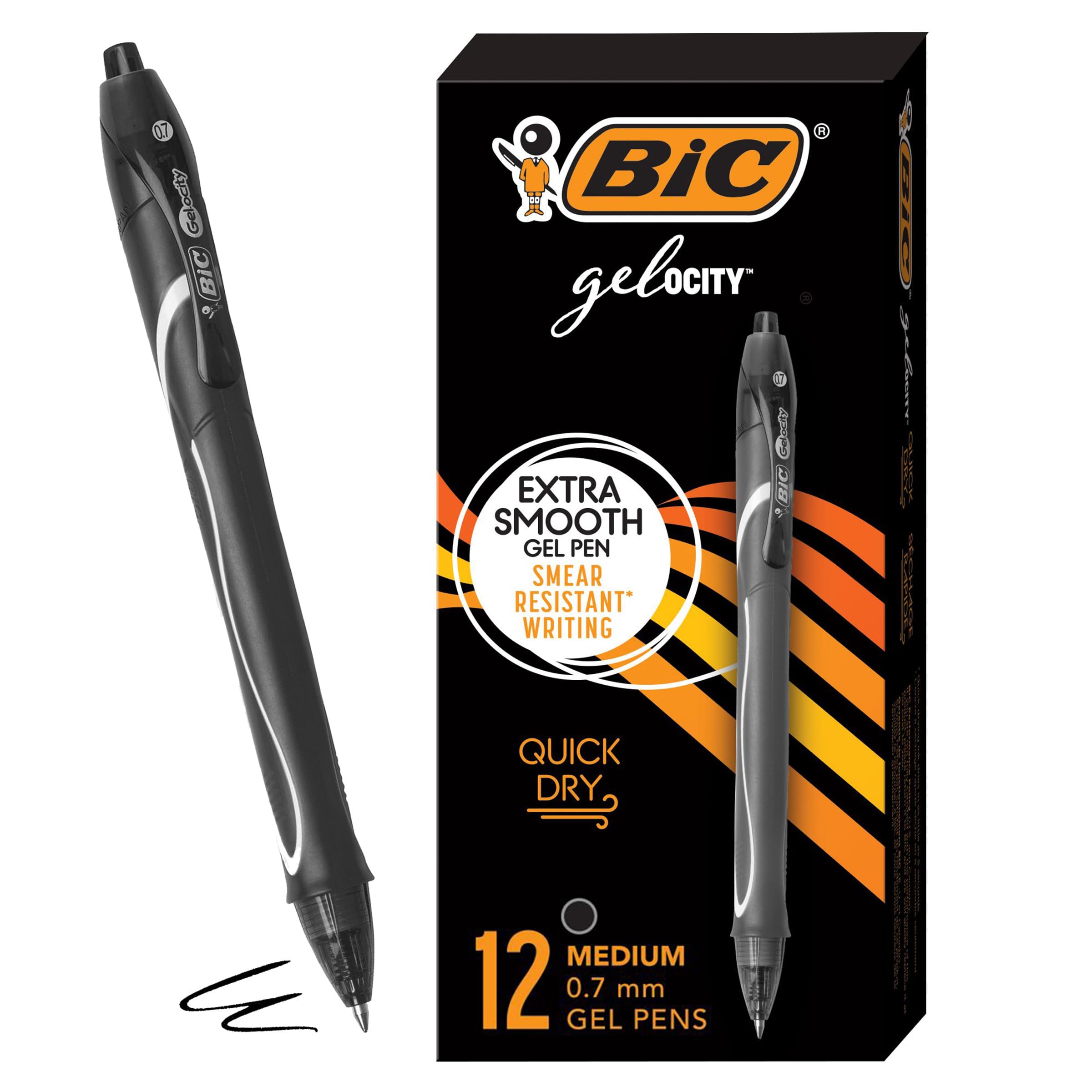 BIC Gelocity Quick Dry Gel Pens with Vivid colors and Smooth Writing, 0.7 mm Medium Point, 12-Count in Assorted Ink