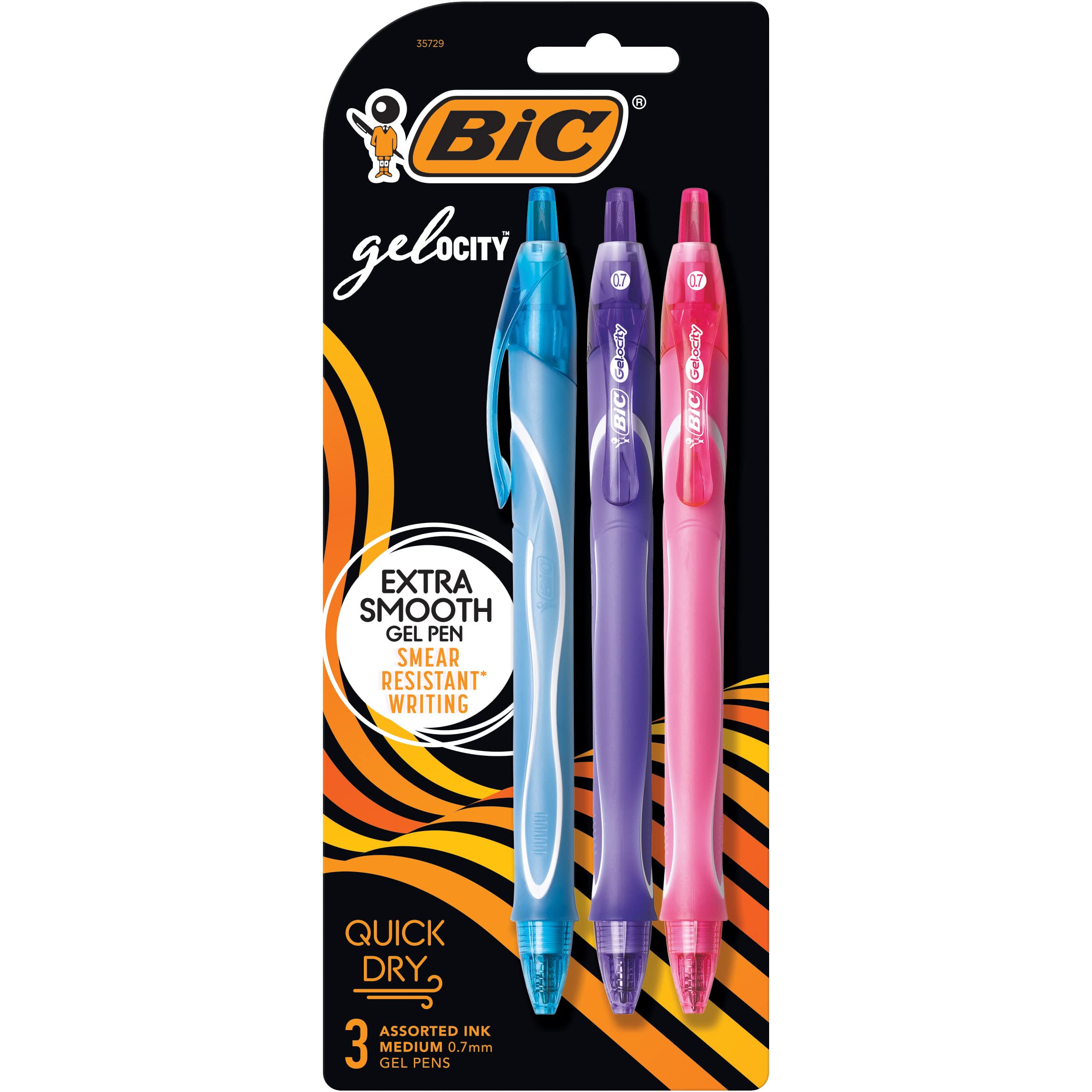 BIC Gelocity Quick Dry Gel Pens with Vivid colors and Smooth Writing, 0.7 mm Medium Point, 12-Count in Assorted Ink