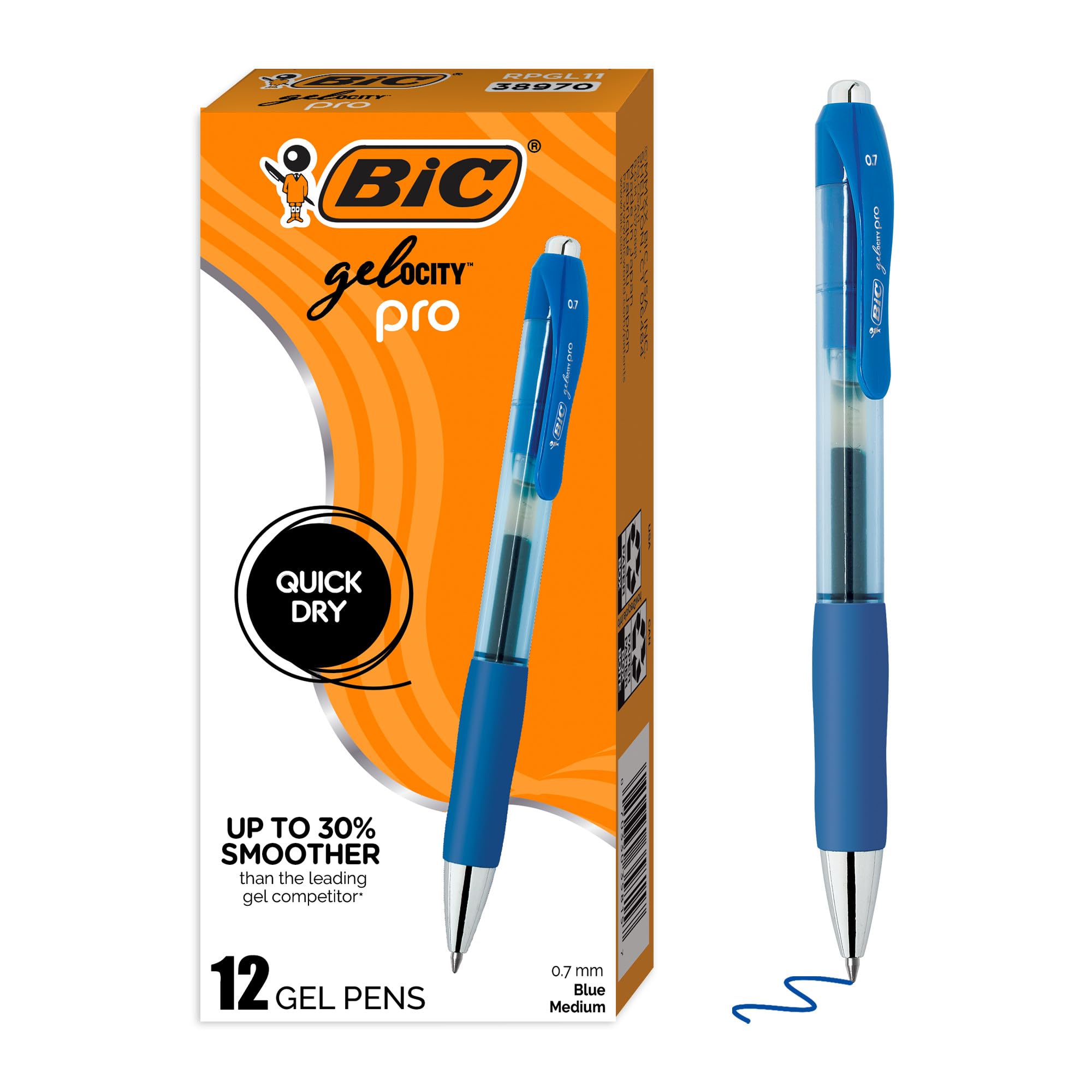 BIC Gelocity Quick Dry Gel Pens with Vivid colors and Smooth Writing, 0.7 mm Medium Point, 12-Count in Assorted Ink