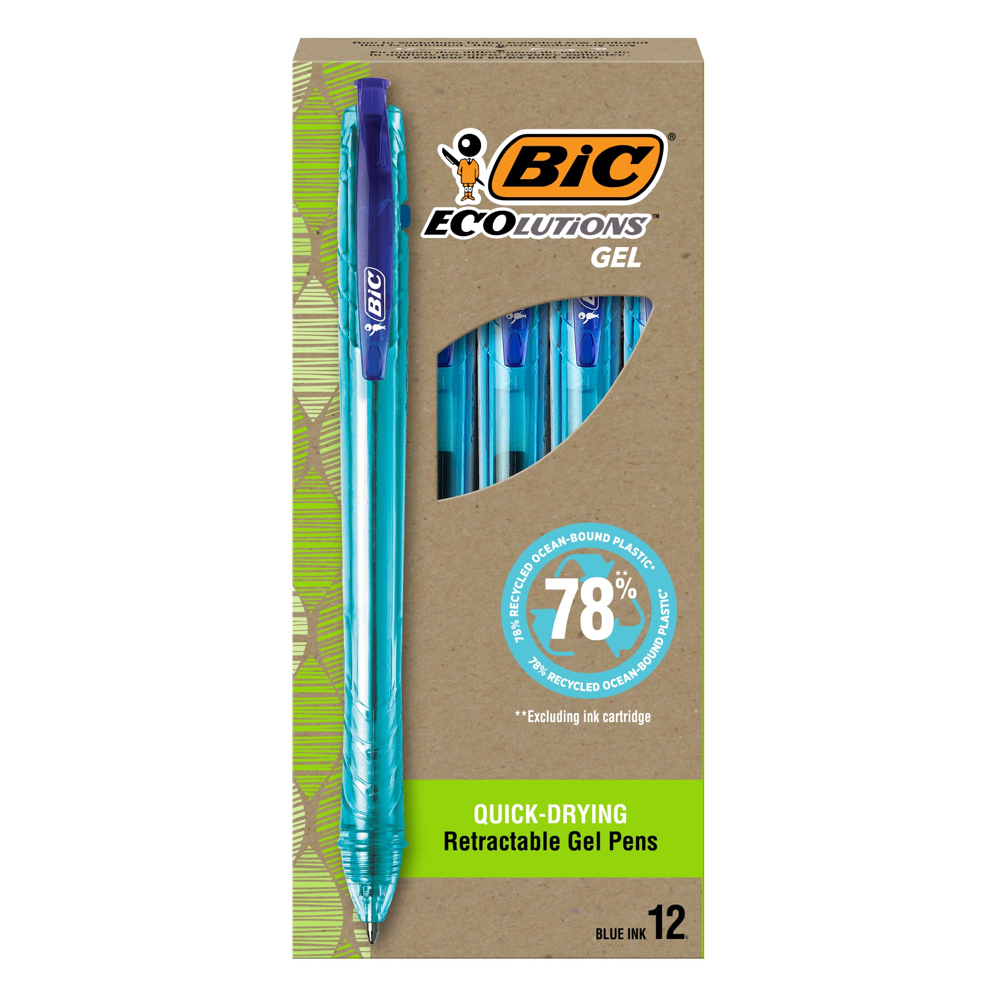 BIC Gelocity Quick Dry Gel Pens with Vivid colors and Smooth Writing, 0.7 mm Medium Point, 12-Count in Assorted Ink