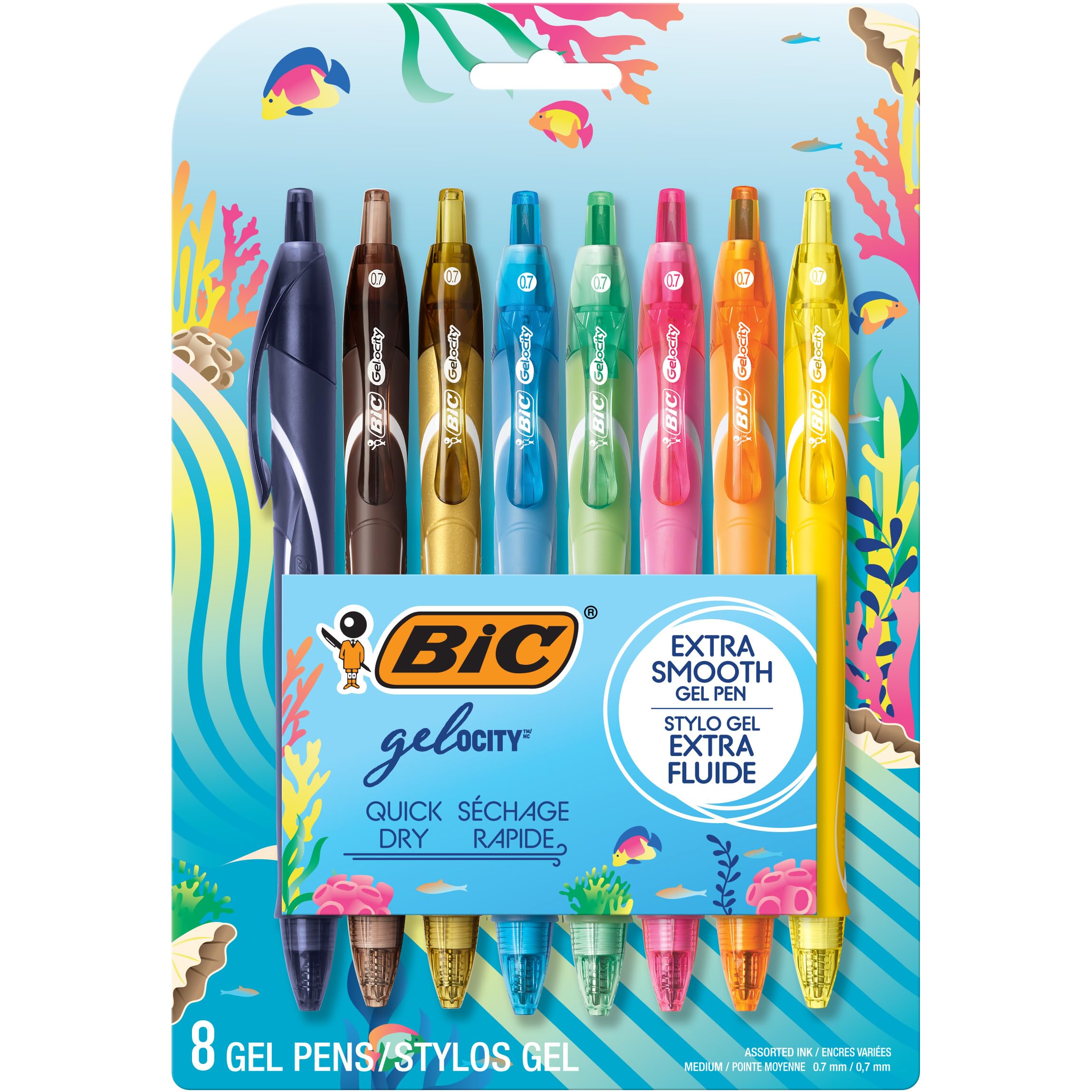 BIC Gelocity Quick Dry Gel Pens with Vivid colors and Smooth Writing, 0.7 mm Medium Point, 12-Count in Assorted Ink