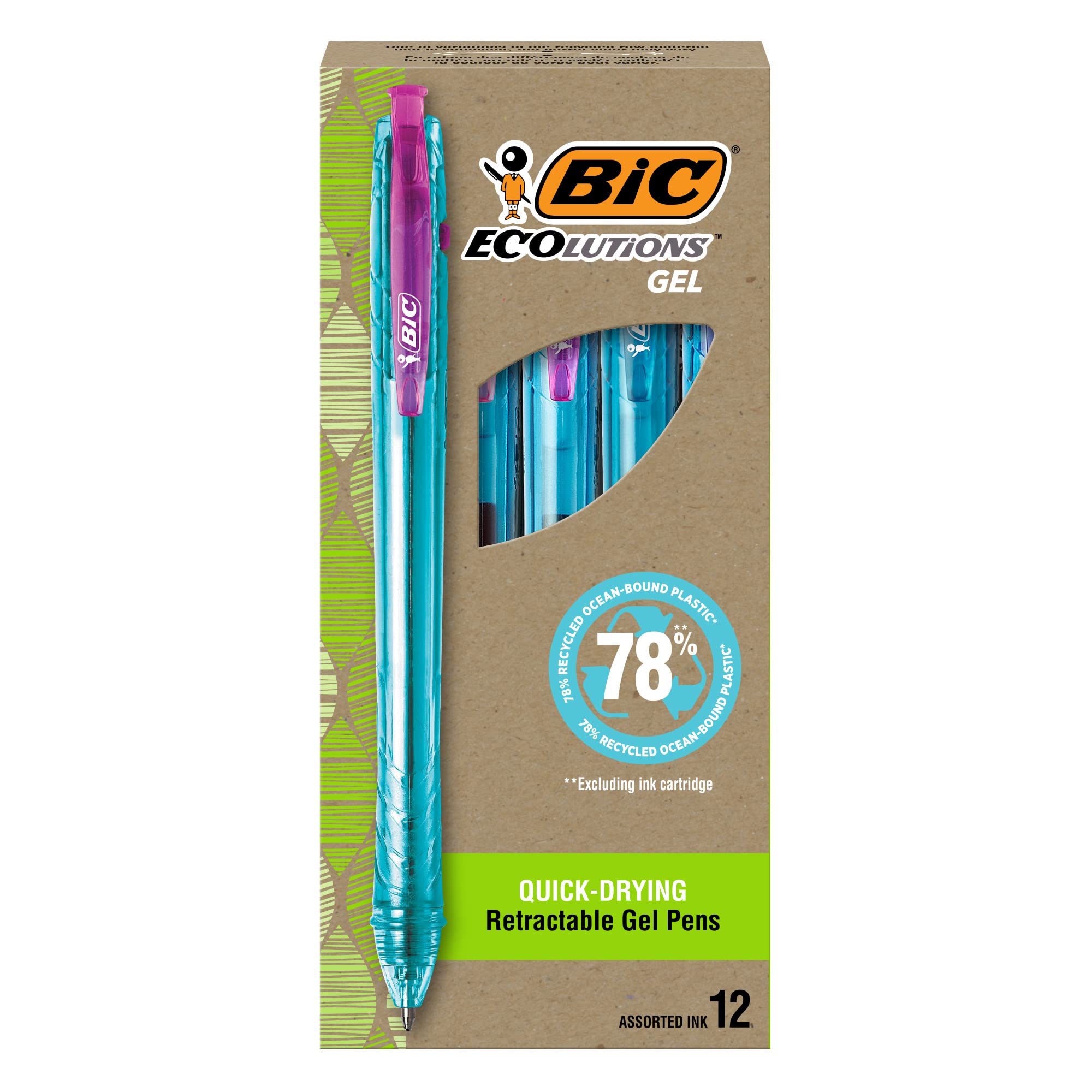 BIC Gelocity Quick Dry Gel Pens with Vivid colors and Smooth Writing, 0.7 mm Medium Point, 12-Count in Assorted Ink