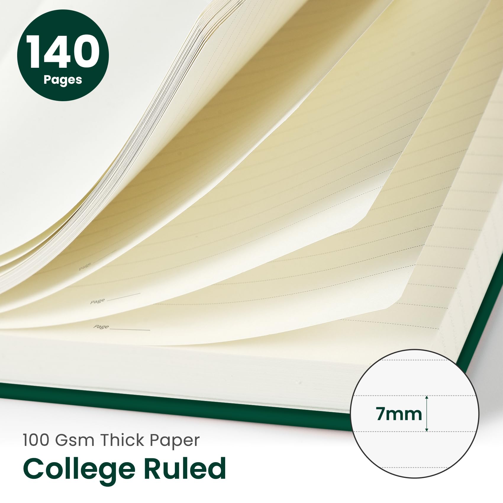 Lined Spiral Journal Notebook for Women & Men, 140 Pages, College Ruled Hardcover Notebook for Work & Note Taking, Journals for Writing, A5(6"x8") - Green