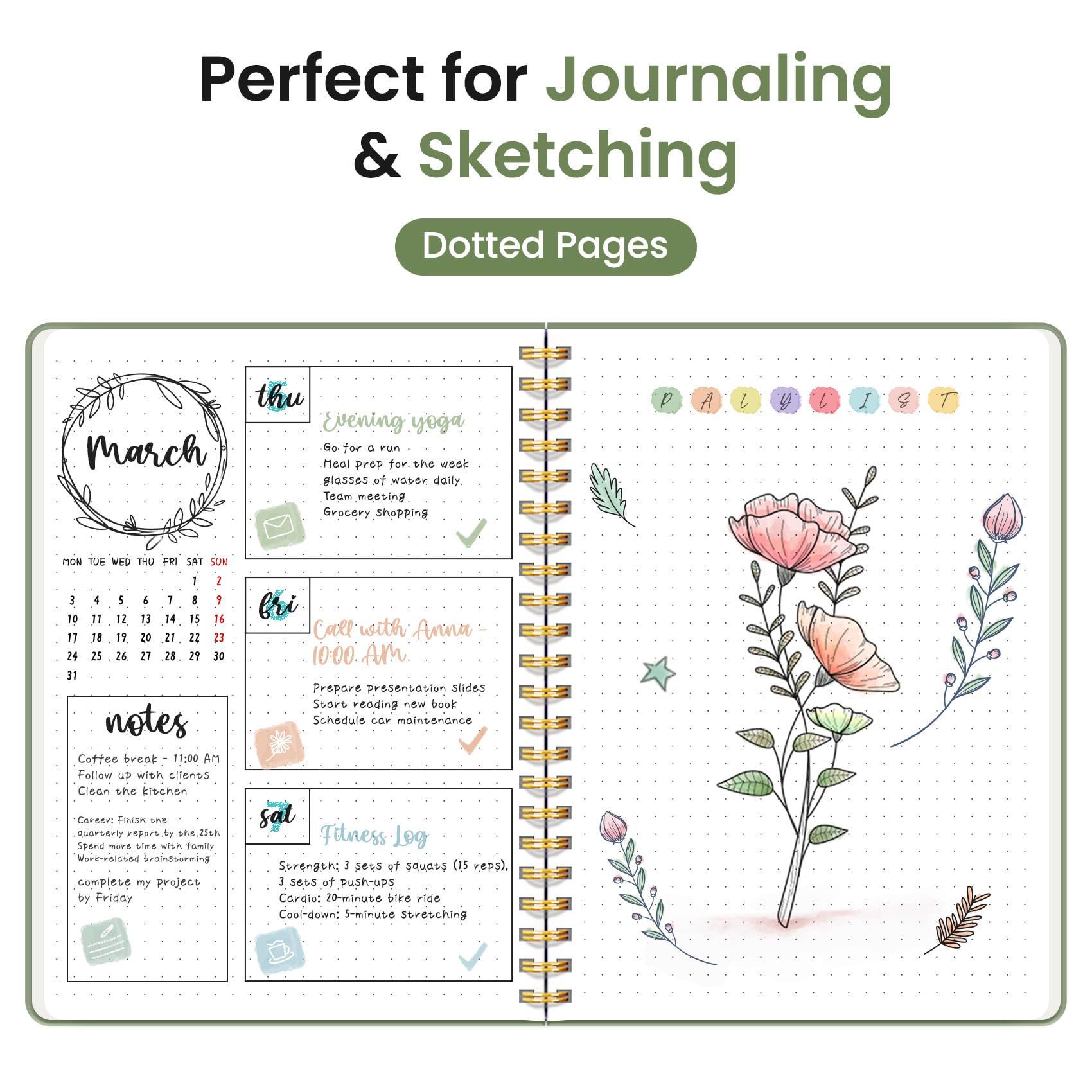 Lined Spiral Journal Notebook for Women & Men, 140 Pages, College Ruled Hardcover Notebook for Work & Note Taking, Journals for Writing, A5(6"x8") - Green