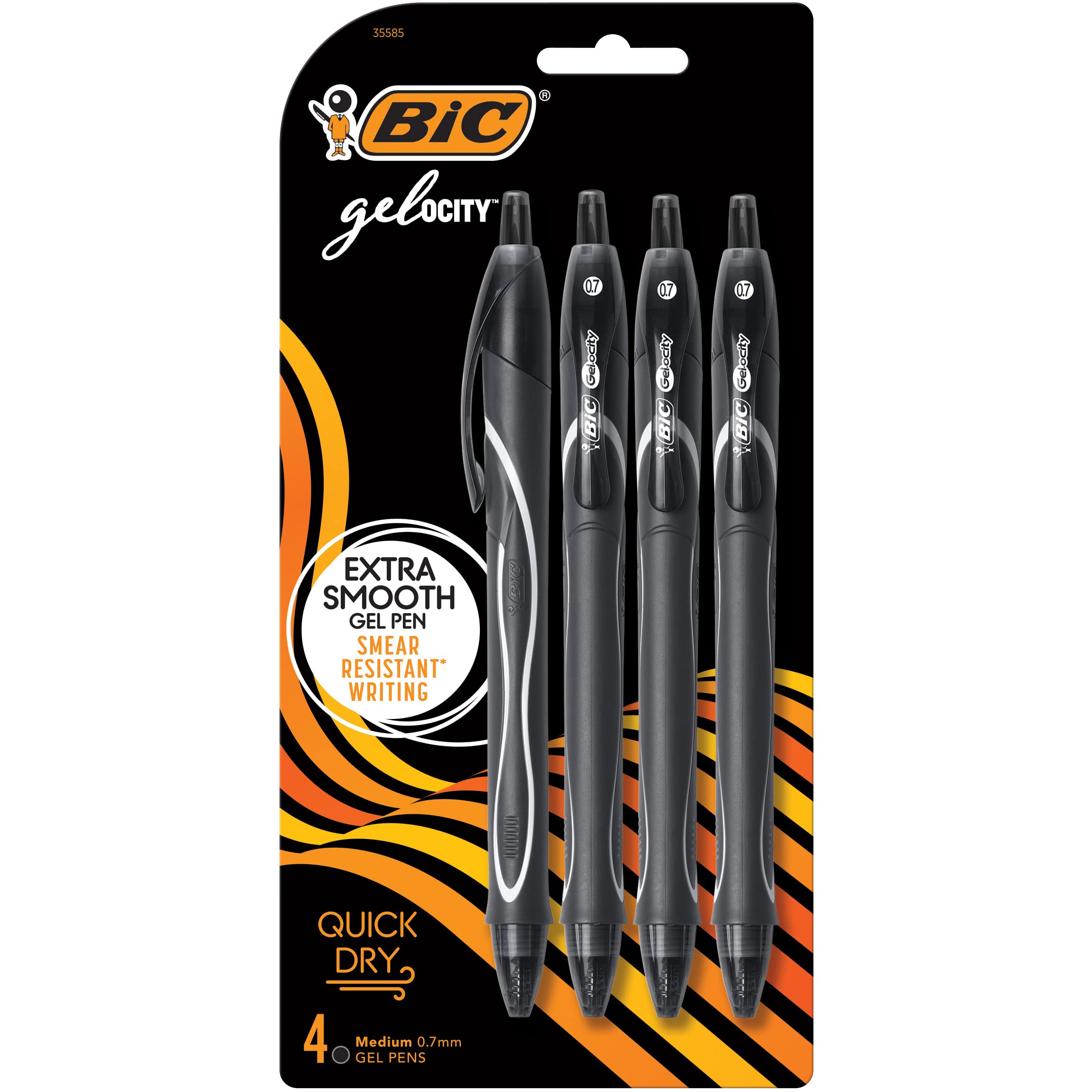 BIC Gelocity Quick Dry Gel Pens with Vivid colors and Smooth Writing, 0.7 mm Medium Point, 12-Count in Assorted Ink