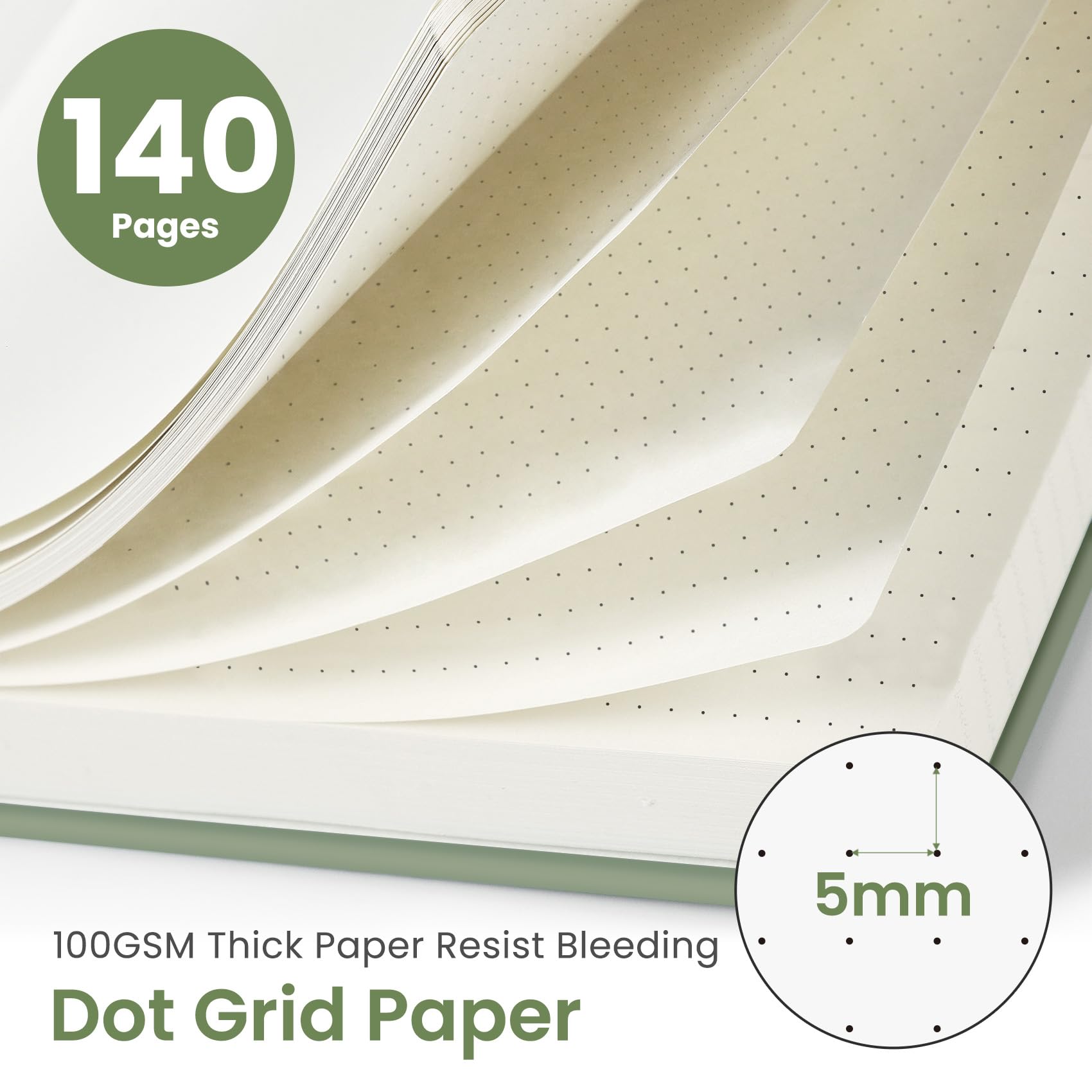Lined Spiral Journal Notebook for Women & Men, 140 Pages, College Ruled Hardcover Notebook for Work & Note Taking, Journals for Writing, A5(6"x8") - Green