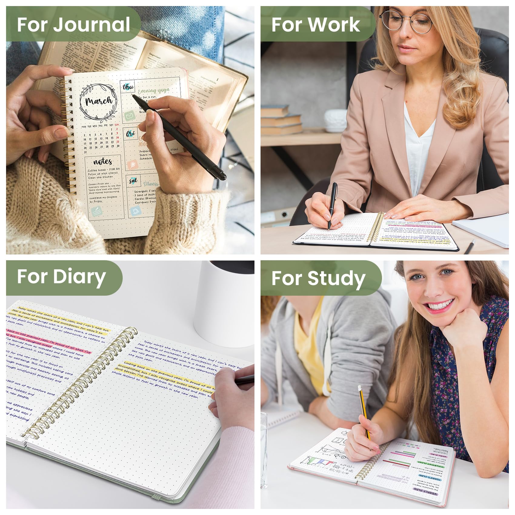 Lined Spiral Journal Notebook for Women & Men, 140 Pages, College Ruled Hardcover Notebook for Work & Note Taking, Journals for Writing, A5(6"x8") - Green