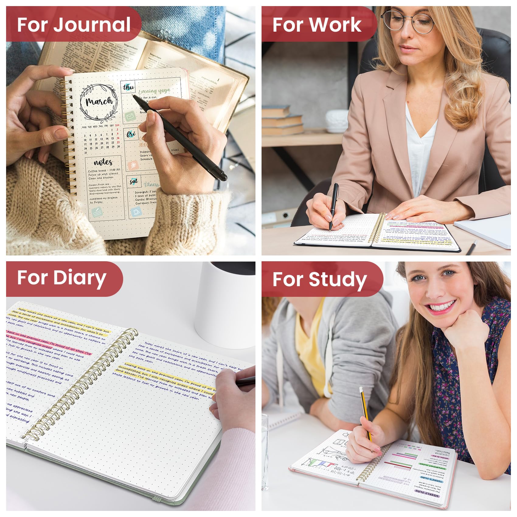 Lined Spiral Journal Notebook for Women & Men, 140 Pages, College Ruled Hardcover Notebook for Work & Note Taking, Journals for Writing, A5(6"x8") - Green