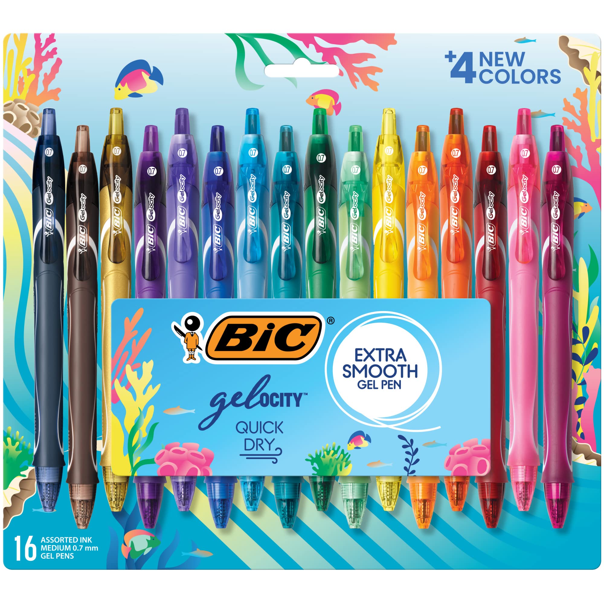 BIC Gelocity Quick Dry Gel Pens with Vivid colors and Smooth Writing, 0.7 mm Medium Point, 12-Count in Assorted Ink