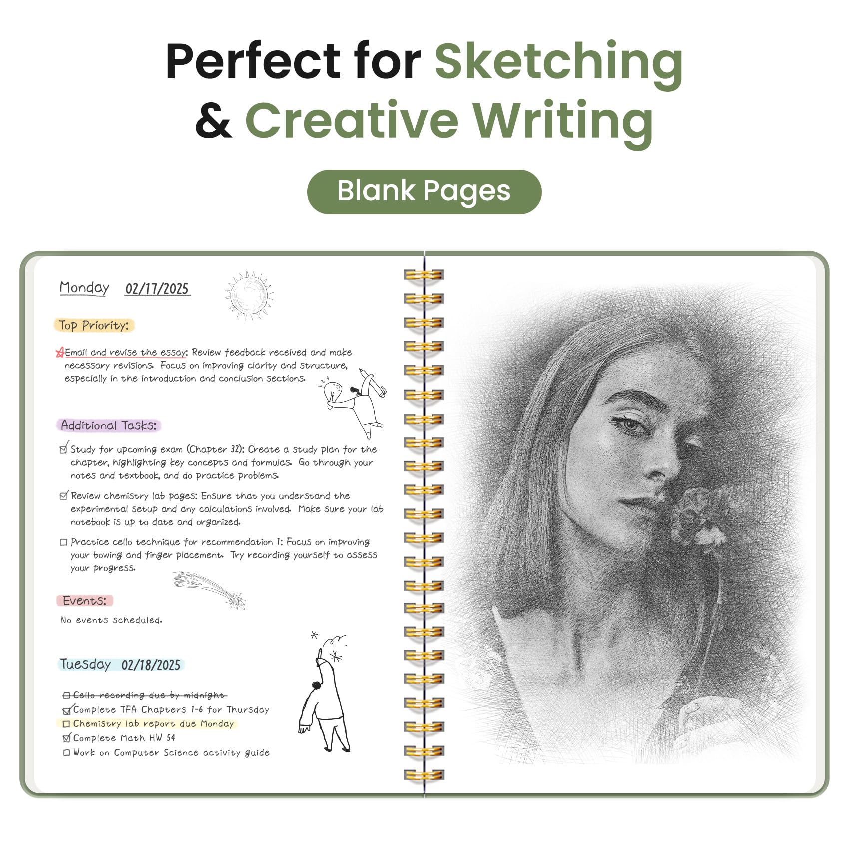 Lined Spiral Journal Notebook for Women & Men, 140 Pages, College Ruled Hardcover Notebook for Work & Note Taking, Journals for Writing, A5(6"x8") - Green